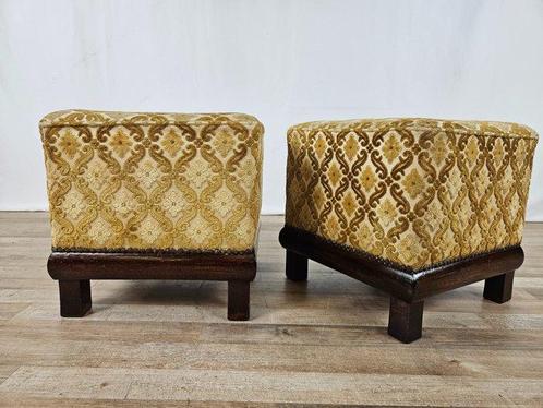Kruk (2) - Walnoot - Poef Art Decò stoelen, Antiek en Kunst, Kunst | Designobjecten
