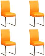 Set van 4 Oranje leren   - poot vierkant inox - Toledo Leer, Nieuw, Vier, Modern, Leer
