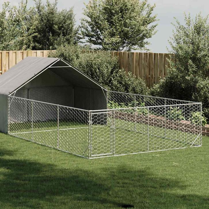 vidaXL Hondenkennel met ren 7x3x1,9 m gegalvaniseerd staal, Dieren en Toebehoren, Hondenhokken, Nieuw, Verzenden