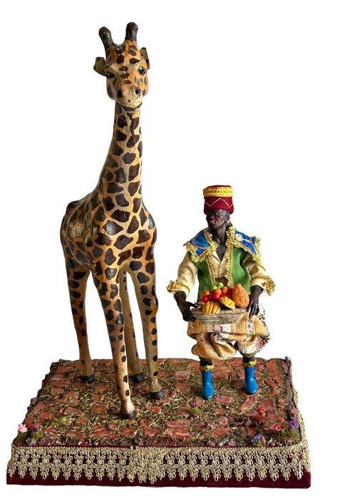 sculptuur, Presepe Napoletano - Personaggio e giraffa in, Antiek en Kunst, Kunst | Niet-Westerse kunst
