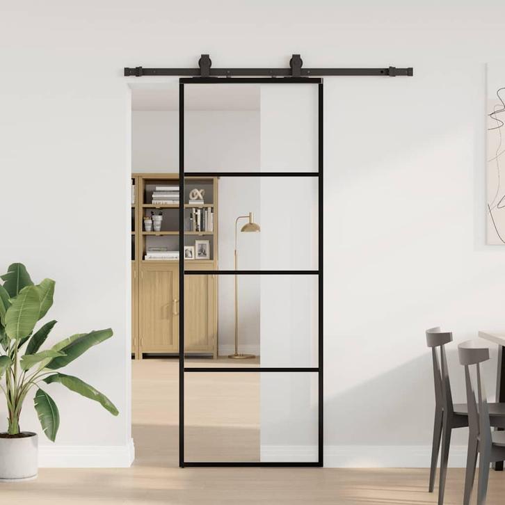vidaXL Schuifdeur met beslagset 76x205 cm ESG glas zwart, Doe-het-zelf en Bouw, Deuren en Vliegenramen, Nieuw, Verzenden