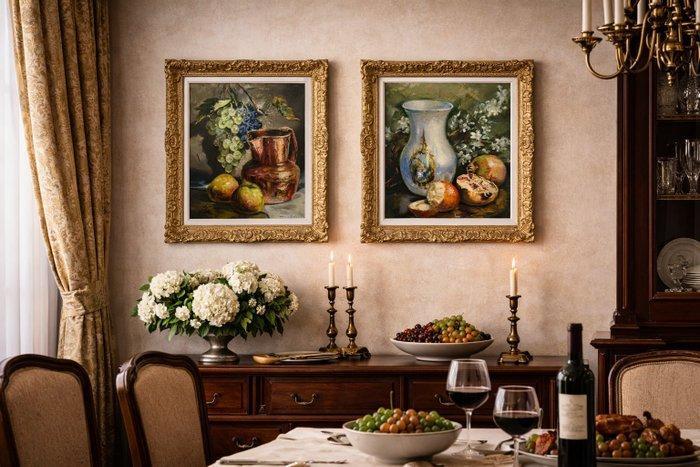 Spanish School (XIX-XX) - A Refined Still Life Diptych, Antiek en Kunst, Kunst | Schilderijen | Klassiek