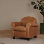 Leren fauteuil Roommate - Vintage Leer Cognac - Hout bruin, Klassiek, Nieuw, Ophalen of Verzenden, 75 tot 100 cm