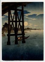 Rivierboten Onder De Brug - shin-hanga print - Papier -
