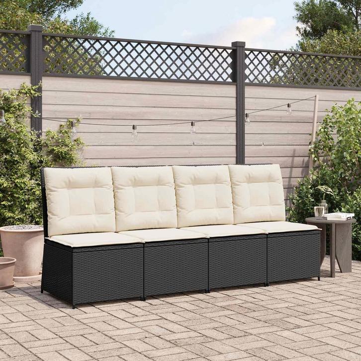 vidaXL Tuin Sofa met kussen Zwart en Crème Wit poly rattan, Tuin en Terras, Tuinsets en Loungesets, Nieuw, Verzenden