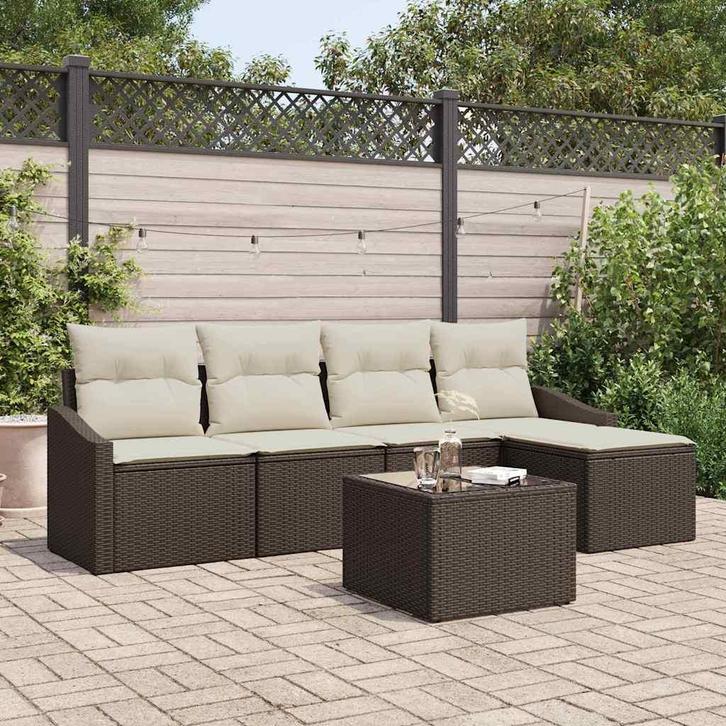 vidaXL Tuin Eettafel Set met kussen met opslag 6 pcs Bruin, Tuin en Terras, Tuinsets en Loungesets, Nieuw, Verzenden