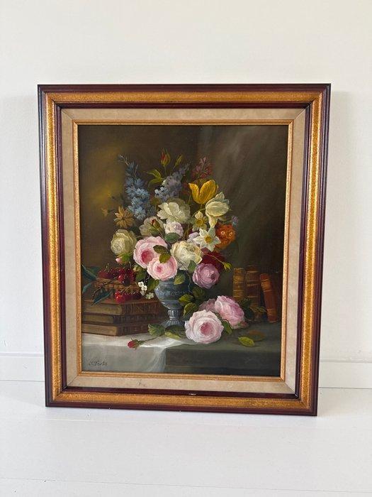 Sylvie Fortin (1949) - Pastelflowers in vase, Antiquités & Art, Art | Peinture | Classique