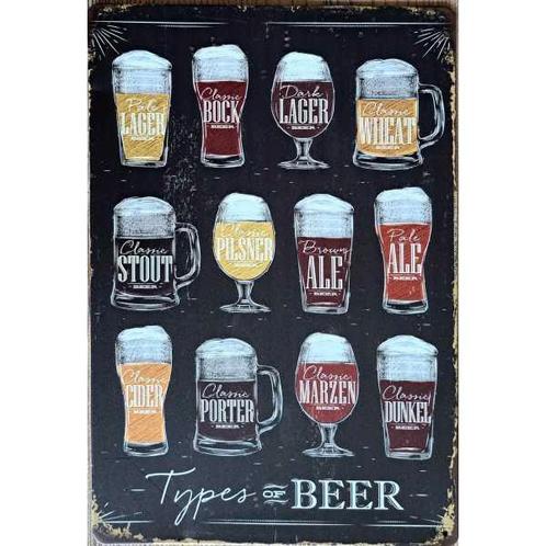 Wandbord reclamebord schild Types of Beer bord, Verzamelen, Retro, Huis en Inrichting, Verzenden