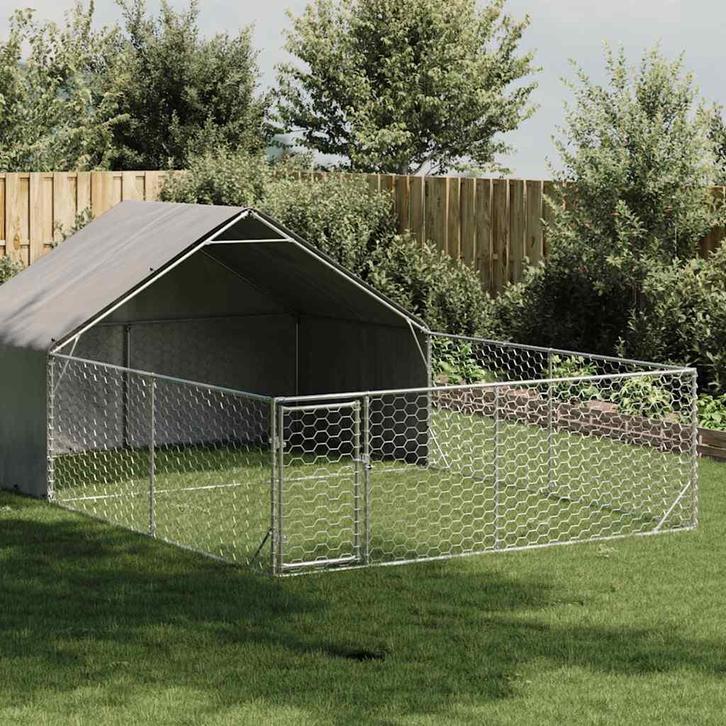 vidaXL Hondenkennel met ren 6x3x1,9 m gegalvaniseerd staal, Dieren en Toebehoren, Hondenhokken, Nieuw, Verzenden