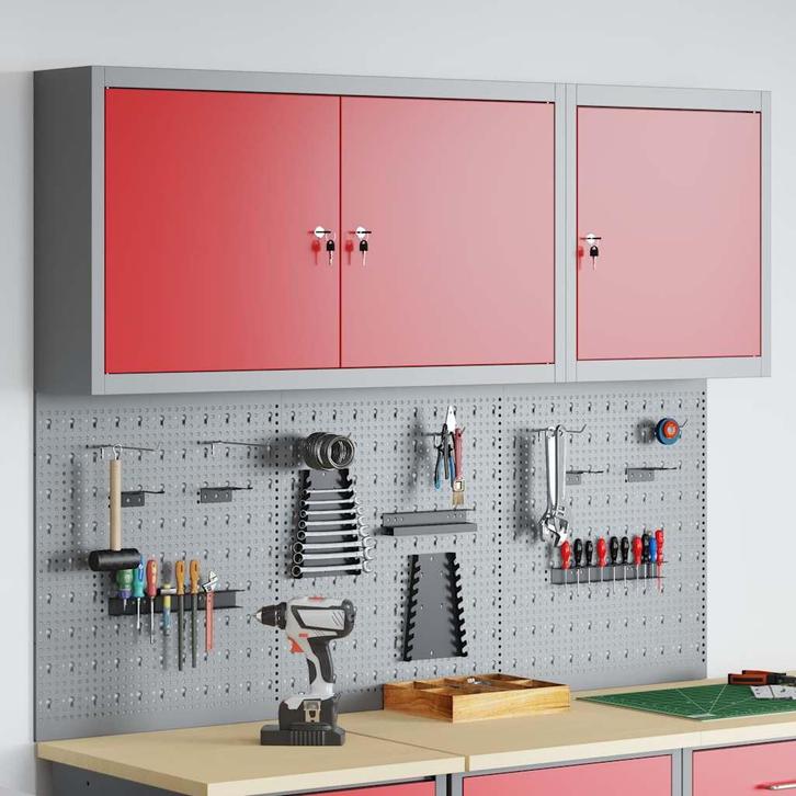 vidaXL Gereedschapskast Set met plank 5 pcs Rood, Doe-het-zelf en Bouw, Hang- en Sluitwerk, Nieuw, Verzenden