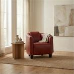 Leren fauteuil Press - Granada Rouge (rood) - Poten hout, Ophalen of Verzenden