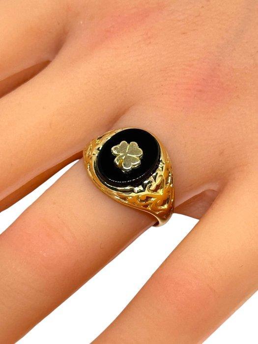 Zonder Minimumprijs - Ring - 9 kt. Geel goud Onyx, Handtassen en Accessoires, Ringen