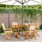 vidaXL Tuinstoelen 4 st inklapbaar stof en massief hout, Tuin en Terras, Tuinstoelen, Verzenden, Nieuw