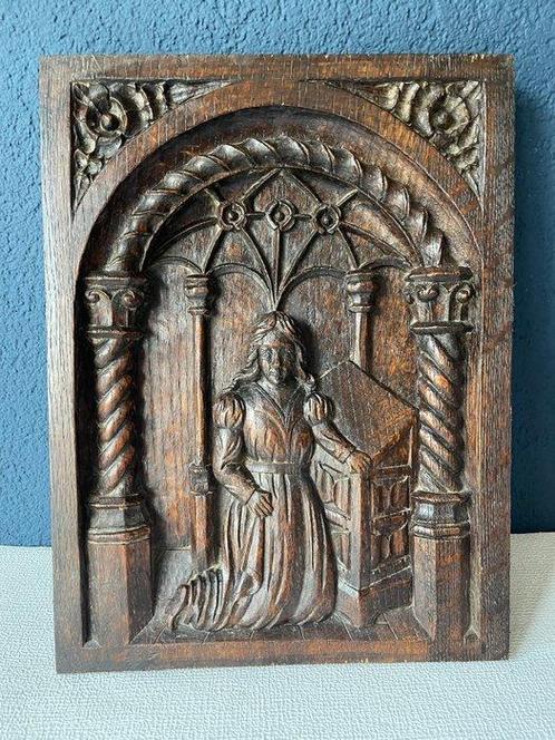 Relief, Gotisch houtsnijwerk - 36.8 cm - Chêne, Antiek en Kunst, Kunst | Niet-Westerse kunst