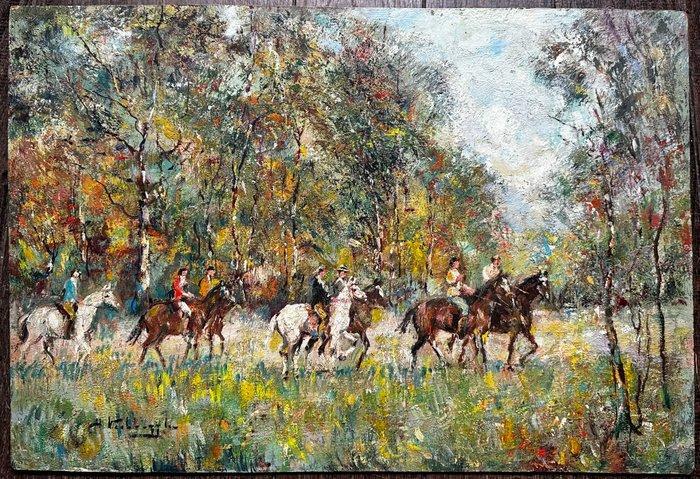 Charles Henri Verbrugghe (1877-1974) - La promenade à cheval, Antiek en Kunst, Kunst | Schilderijen | Klassiek