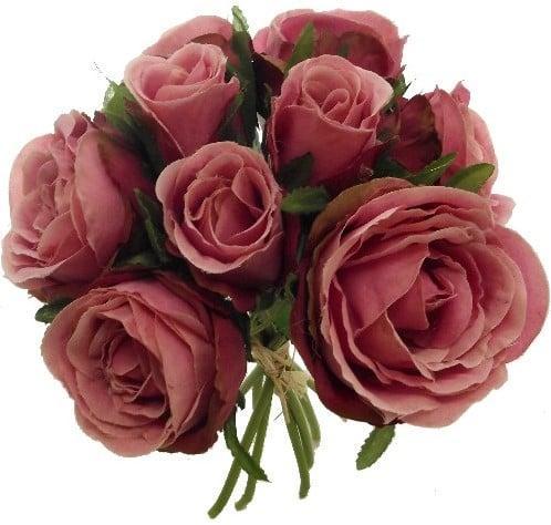 Zijden Rozen Vintage Pink Gemengd Grote bloem Boeket 9 stuks, Huis en Inrichting, Woonaccessoires | Kunstplanten en Kunstbloemen