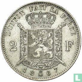 België 2 francs 1867 (met kruis op kroon), Postzegels en Munten, Munten | België, Losse munt, Goud, Zilver, Verzenden