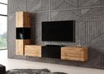 Wandmeubel zwart Set eiken 2 TV-Meubel, Huis en Inrichting, Verzenden, Nieuw, 25 tot 50 cm, 150 tot 200 cm