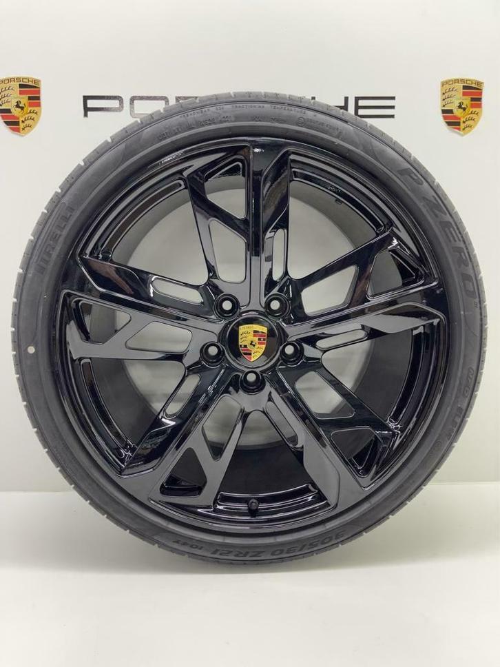 Porsche Taycan ORIGINELE 21inch Cross Unizwart met banden, Auto-onderdelen, Banden en Velgen, 21 inch, Zomerbanden, 305 mm, Personenwagen