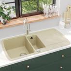 vidaXL Gootsteen dubbele bakken graniet beige, Huis en Inrichting, Verzenden, Nieuw