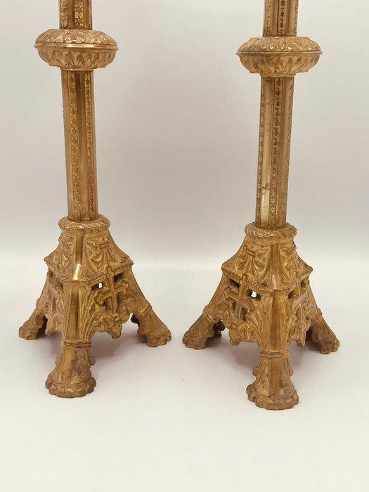 Neogotische kerk kandelaren - Messing - 1850-1900, Antiek en Kunst, Kunst | Niet-Westerse kunst