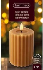 Ledkaars wax steady binnen ribbel lumineo bruin warm wit, Nieuw