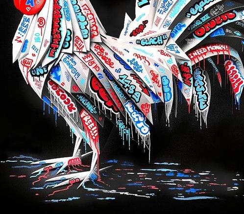Maxime Blachere - Coq Origami Graffiti Vive la France, Antiek en Kunst, Kunst | Designobjecten