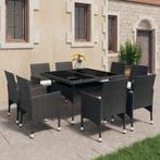 vidaXL 9-delige Tuinset poly rattan en glas zwart, Tuin en Terras, Tuinsets en Loungesets, Verzenden, Nieuw, Tuinset