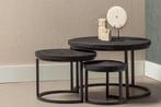 Salontafel Mangohout S Ula Set Van 3 Zwart, Overige vormen, Nieuw, Industriële meubels, Overige houtsoorten