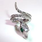 Ring - 18 karaat Witgoud Diamant  (Natuurlijk) - Smaragd