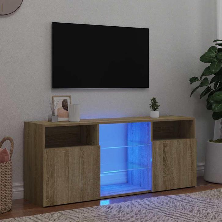 vidaXL Tv-meubel met LED-verlichting 120x30x50 cm sonoma, Huis en Inrichting, Kasten |Televisiemeubels, Nieuw, Verzenden