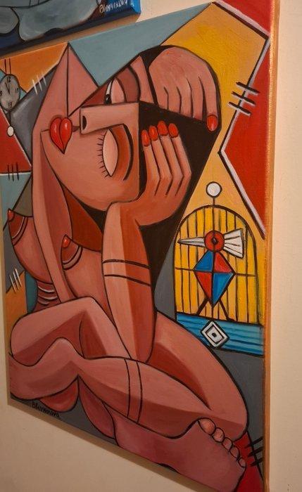 Olena Blinnikova (1963) - OIL PAINTING-Mulher e passarinho, Antiek en Kunst, Kunst | Designobjecten