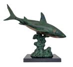 sculptuur, Swimming shark - 50 cm - Aluminium, Marmer