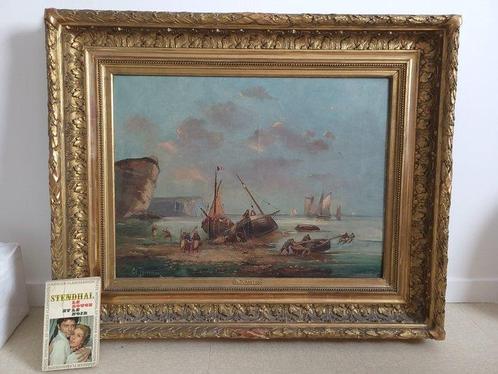 Duranton XXe - Scène portuaire animée en Normandie, Antiek en Kunst, Kunst | Schilderijen | Klassiek