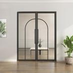 Dubbele stalen taatsdeur Zwart 2 Vlaks rond Helder glas*, Minder dan 80 cm, Overige typen, Nieuw, Metaal