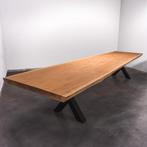 Boomstamtafel, Eettafel 435x110 massief hardhout, metaalpoot, Huis en Inrichting, 200 cm of meer, Nieuw, Robuust Modern, 100 tot 150 cm