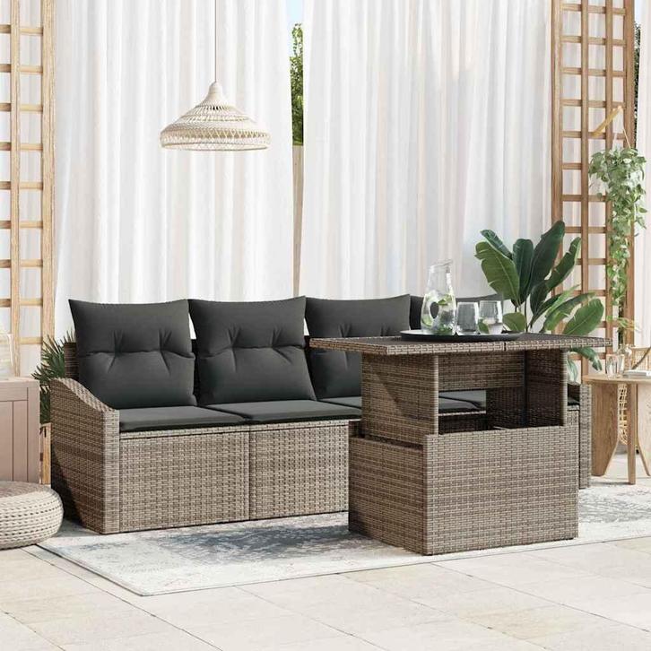 vidaXL Tuinbank Set met opslag 5 pcs Grijs Poly rattan, Tuin en Terras, Tuinsets en Loungesets, Nieuw, Verzenden