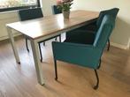 Set van 4 leren eetkamerstoelen - met armleuning en wieltjes, Huis en Inrichting, Stoelen, Overige kleuren, Nieuw, Leer, Ophalen of Verzenden