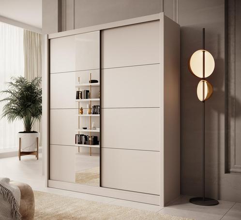 Meubella | Kledingkast 180cm beige Garderobekast Met spiegel, Huis en Inrichting, Kasten | Overige, Nieuw, Verzenden