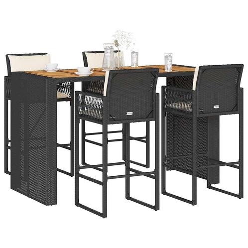 vidaXL 5-delige Tuinbarset met kussens poly rattan acacia, Tuin en Terras, Tuinsets en Loungesets, Nieuw, Verzenden