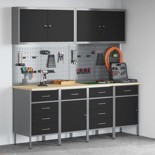vidaXL 10-delige Werkcabinet en Pegboard Set Zwart MDF en, Doe-het-zelf en Bouw, Werkbanken, Nieuw, Verzenden