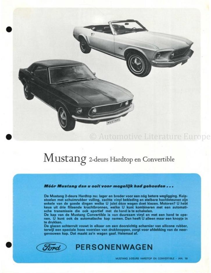 1969 FORD MUSTANG LEAFLET NEDERLANDS, Boeken, Auto's | Folders en Tijdschriften