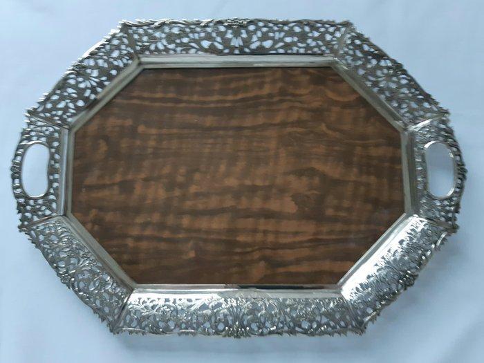 2 Dienbladen Groot en Klein met brede Verzilverde Rand -, Antiek en Kunst, Curiosa en Brocante