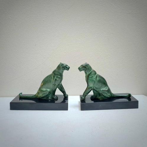 TEDD - Boekensteunen - Panters - Metaal en marmer, Antiek en Kunst, Kunst | Designobjecten