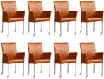 Set van 8 Cognac leren moderne eetkamerstoelen - Vintage, Ophalen of Verzenden