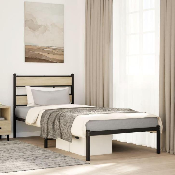 vidaXL Bedframe zonder matras metaal sonoma eikenkleurig, Huis en Inrichting, Slaapkamer | Bedden, Nieuw, Verzenden