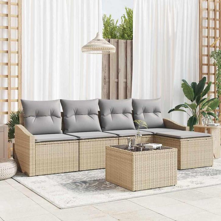 vidaXL Tuin Eettafel Set met kussen 6 pcs Beige en, Tuin en Terras, Tuinsets en Loungesets, Nieuw, Verzenden