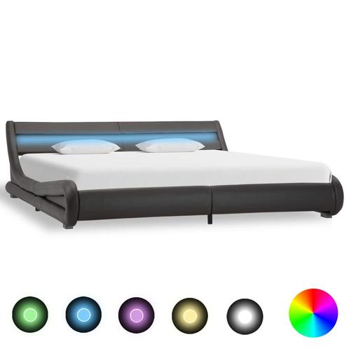 vidaXL Cadre de lit avec LED Gris Similicuir 180 x 200, Huis en Inrichting, Slaapkamer | Bedden, Verzenden