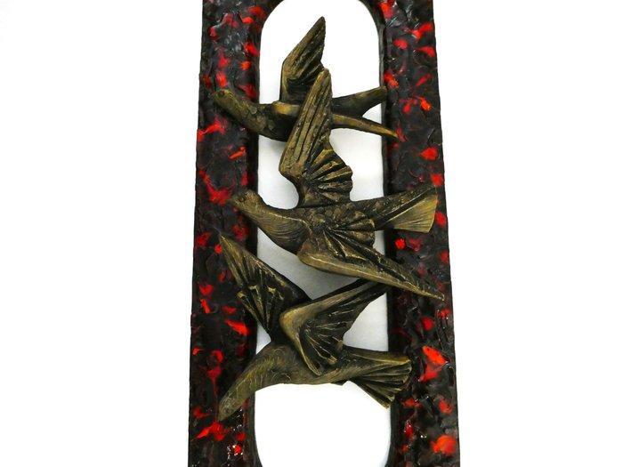 Decoratief ornament - Wanddecoratie paneel met 3 zwaluwen, Antiek en Kunst, Curiosa en Brocante