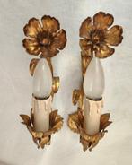Kaars wandlamp (2) - Smeedijzer - Blattgoud shabby bloemen, Huis en Inrichting, Nieuw